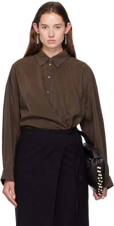Lemaire Brown Straight Collar Twisted Shirt
