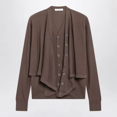Lemaire Brown Trompe L'oeil Cardigan In Wool Blend