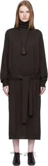 Lemaire Trompe L'oeil Turtleneck Belted Midi Dress In Brown