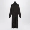 Lemaire Brown Trompeloeil Woolblend Dress In Black