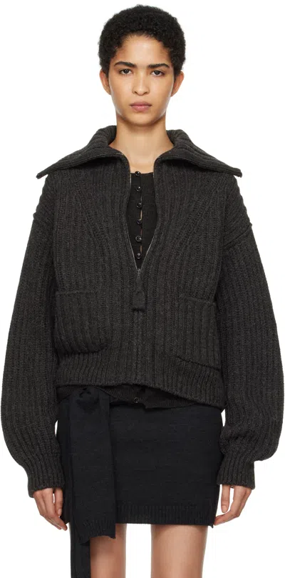 Lemaire Brown Trucker Collar Zipped Cardigan In Br507 Dark Espresso