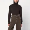 Lemaire Brown Turtleneck With Integrated Scarf In Brown