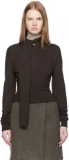 Lemaire Knitwear With Attached Scarf And Button Detail In Brown