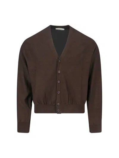 Lemaire Brown Twisted V-neck Wool Blend Cardigan