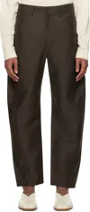 Lemaire Brown Twisted Workwear Trousers In Br449 Dark Brown