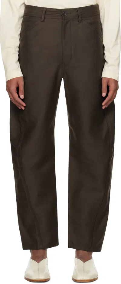 Lemaire Brown Twisted Workwear Trousers In Br449 Dark Brown