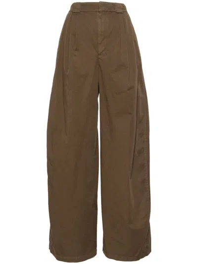 LEMAIRE BROWN WIDE-LEG COTTON TROUSERS