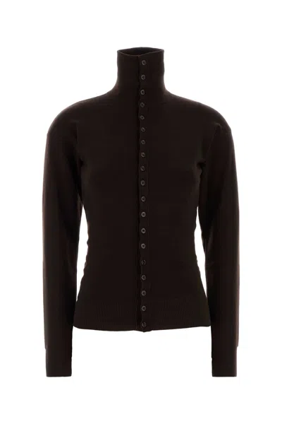 Lemaire Wool Cardigan Featuring High Collar And Ribbed Cuffs In Brown