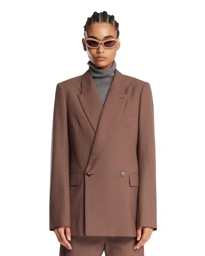 Lemaire Brown Wool Jacket In Animal Print