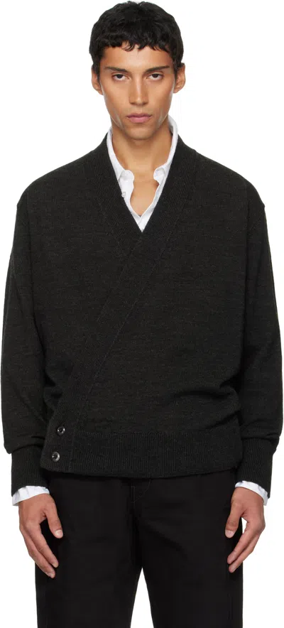 Lemaire Brown Wrap Cardigan In Black
