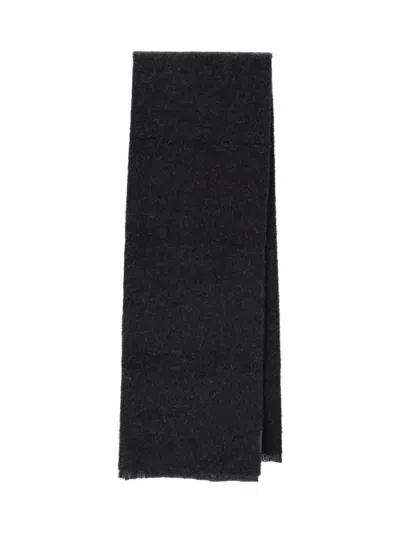 Lemaire Brushed Alpaca Blend Scarf With Leather Patch In Brown