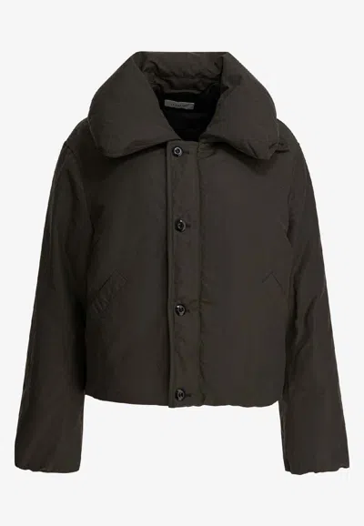 Lemaire Bubble Collar Cropped Down Jacket In Brown
