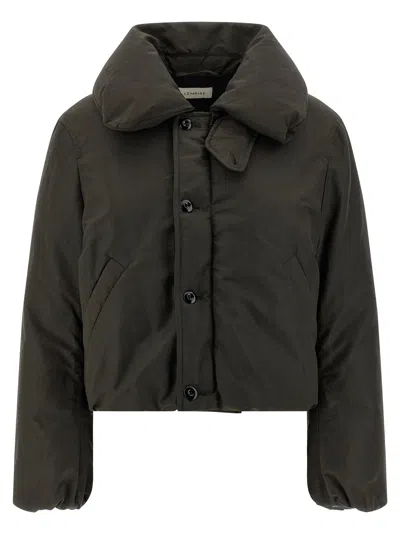 Lemaire Bubble Collar Cropped Down Jacket In Brown