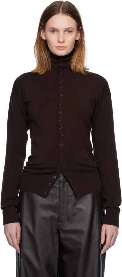 Lemaire Burgundy Buttoned Fitted Cardigan