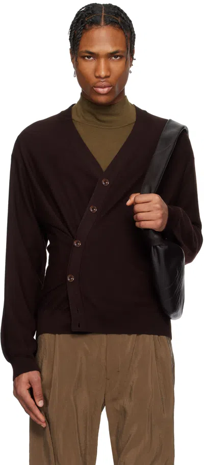 Lemaire Burgundy Relaxed Twisted Cardigan In Pu870 Dark Plum