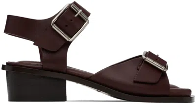 Lemaire Burgundy Square 35 Heeled Sandals In Br401 Chocolate Fond