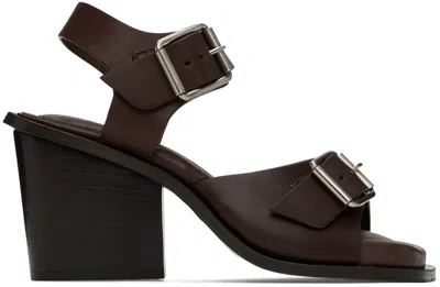 Lemaire Burgundy Square 80 Heeled Sandals In Br401 Chocolate Fond