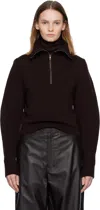 Lemaire Ribbed Half-zip Sweater In Brown
