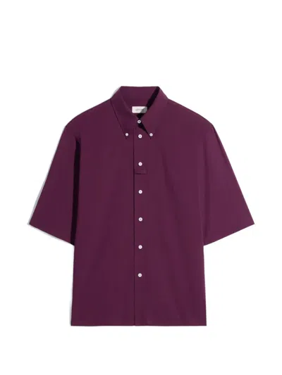 Lemaire Button-down Loop Short Sleeve Shirt In Purple