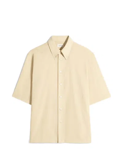 Lemaire Button-down Short-sleeves Shirt In Metallic