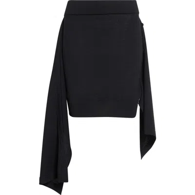 Lemaire Button Drape Merino Wool Blend Skirt In Black