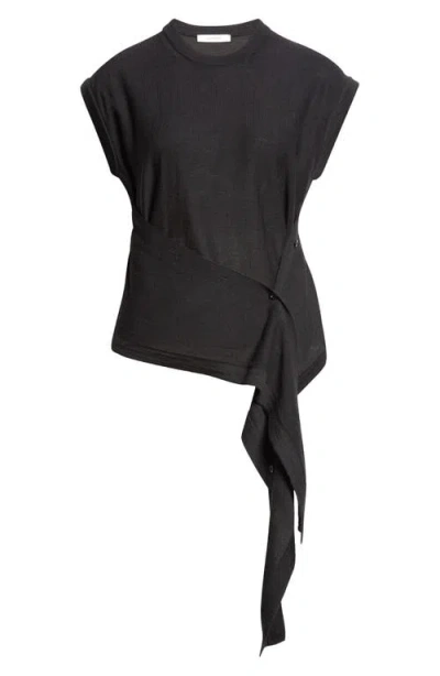 Lemaire Button Drape Merino Wool Blend Top In Black