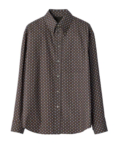 Lemaire Button-down Shirt In Circle Printed Cotton In Black