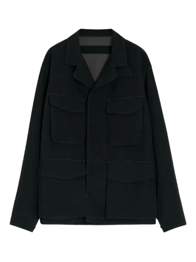 Lemaire Buttoned-cuff Pocket Overshirt In Black