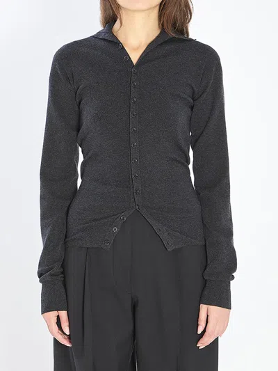 Lemaire Buttoned Fitted Cardigan In Gray