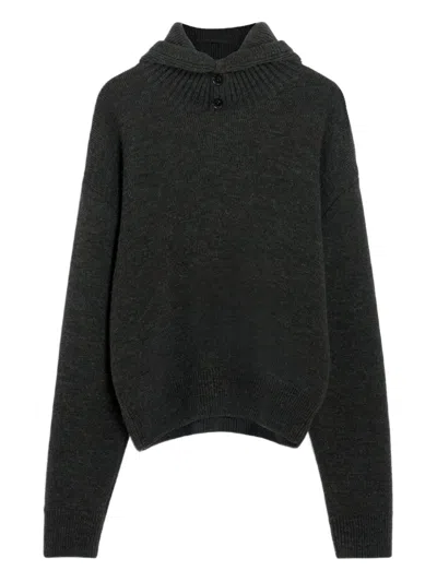 Lemaire Buttoned Hooded Sweater In Black