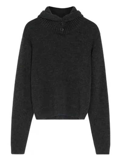 Lemaire Buttoned Hooded Sweater In Black