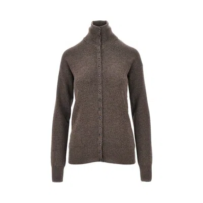 Lemaire Buttoned Merino Wool Top In Brown