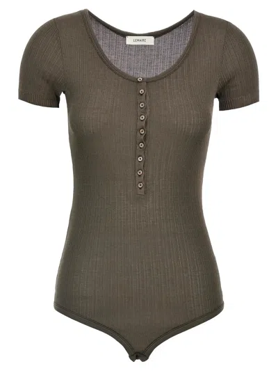 Lemaire Ribbed Body Short Sleeves In Brown
