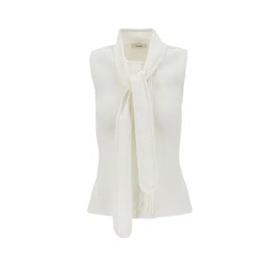Lemaire Tie-neck Ribbed Stretch-cotton And Linen-blend Jersey Top In White