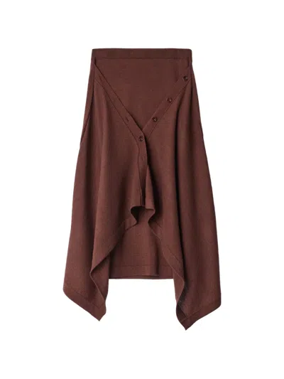 Lemaire Buttoned Skirt In Merino Wool Blend In Brown