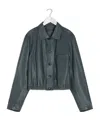 Lemaire Buttoned-up Elasticated Leather Jacket In Gray