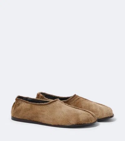 Lemaire Glove Calf Hair Slippers In Neutral