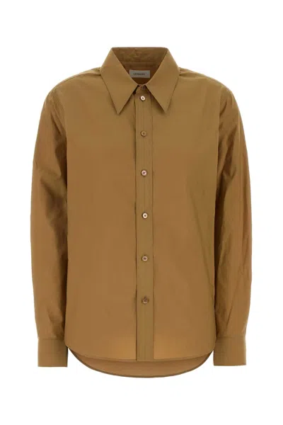 Lemaire Pointed Collar Shirt In Washed Cotton Silk In Brown