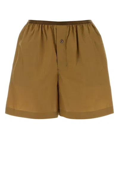 Lemaire Camel Poplin Shorts In Brown