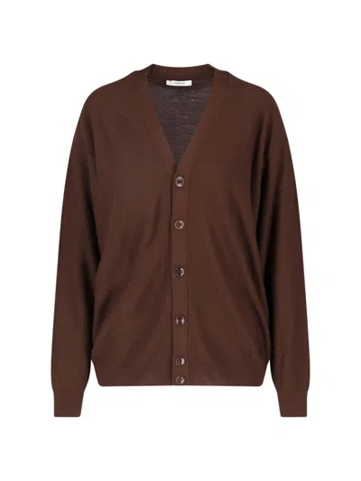 Lemaire Twisted V-neck Wool-blend Cardigan In Brown