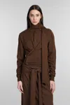 Lemaire Brown Cardigan With Unique Scarf Detail In Brown
