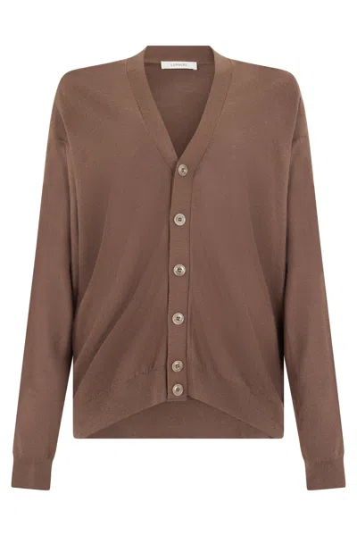 Lemaire Cardigan In Mixed Wool In Brown