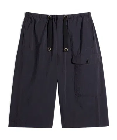 Lemaire Cargo Easy Shorts In Washed Technical Cotton In Blue