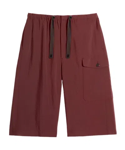 Lemaire Cargo Easy Shorts In Washed Technical Cotton In Red