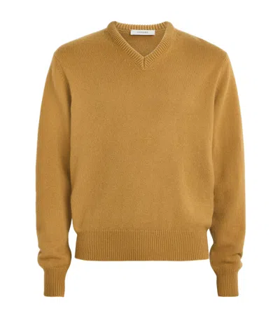 Lemaire Cashmere V-neck Sweater In Brown