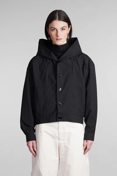 Lemaire Cotton Blend Hooded Jacket In Black