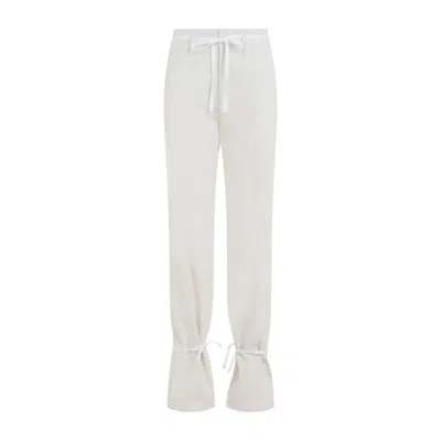 LEMAIRE CHALK WHITE COTTON STRAIGHT PANTS WITH STRINGS