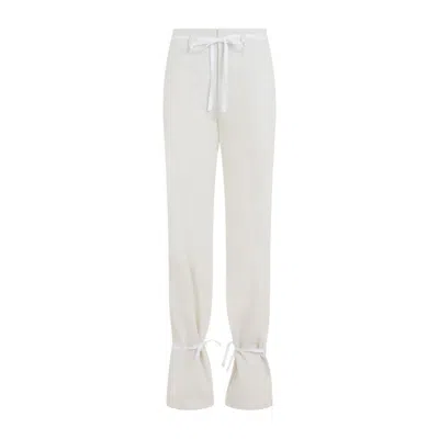 LEMAIRE CHALK WHITE COTTON STRAIGHT PANTS WITH STRINGS