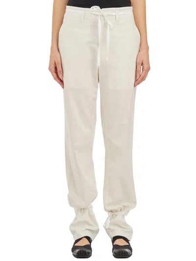Lemaire Chambray Drawstring Tapered Trousers In Neutrals