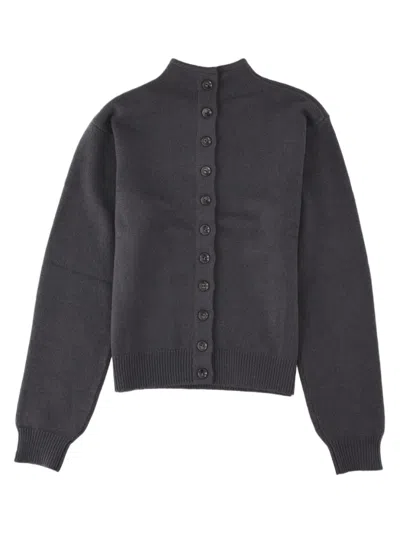 Lemaire Charcoal Buttoned Cropped Cashmere Cardigan In Black